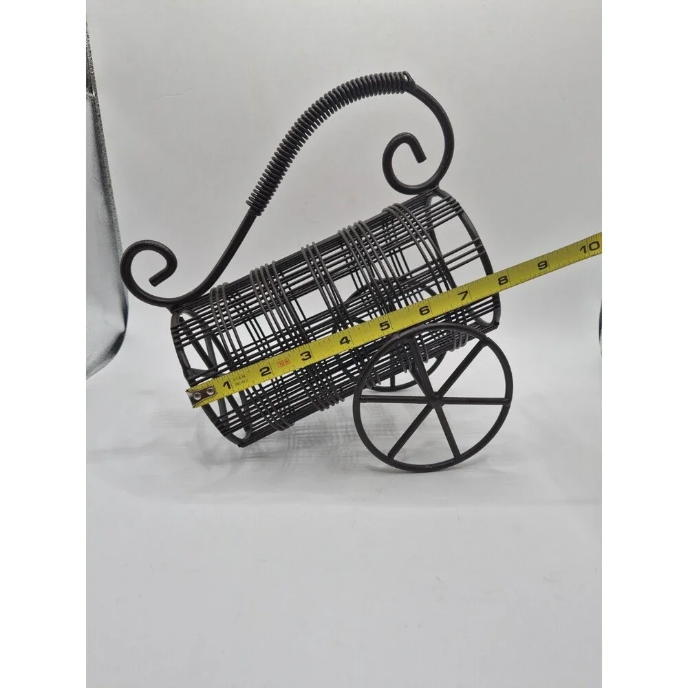 Tabletop Metal Wire Miniature Wagon Carriage Wine Bottle Holder Wrought Iron